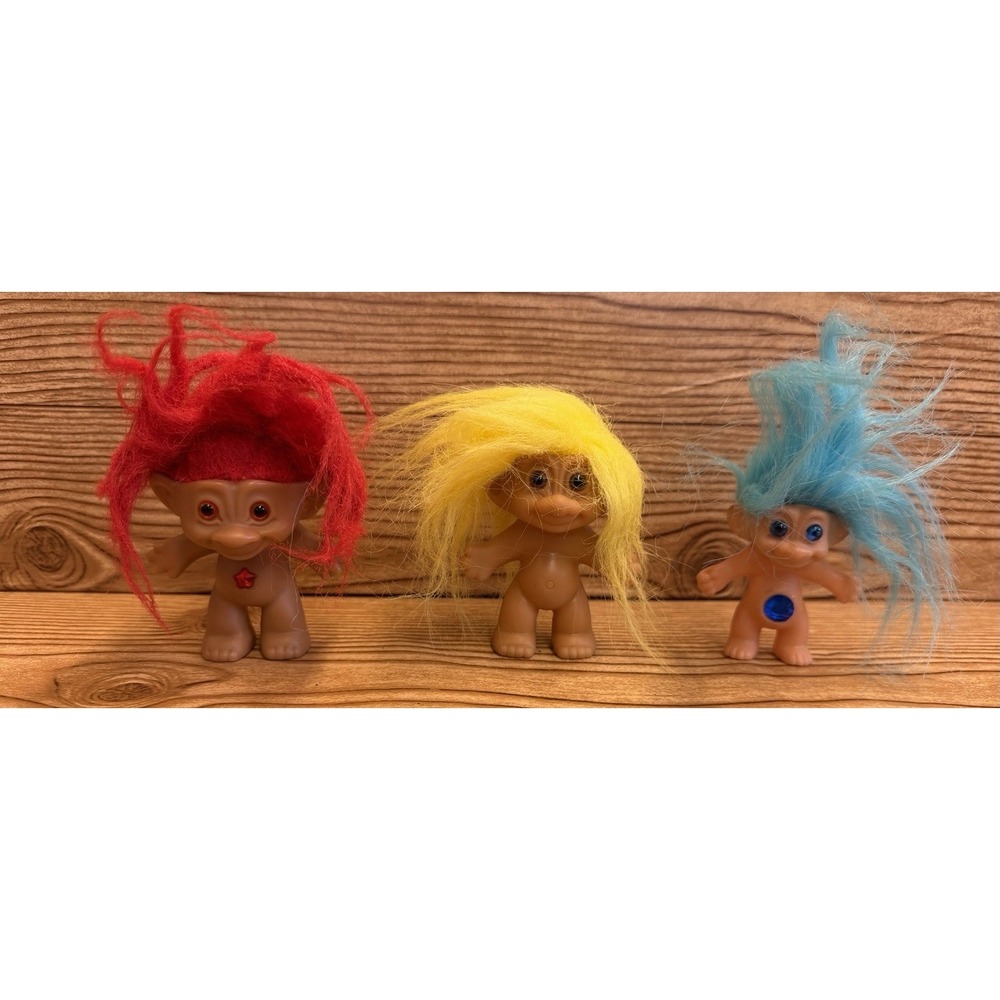 Lot Troll‎ Square Gem Belly Treasure Trolls Blue Red Yellow Hair Ace Novelty VTG